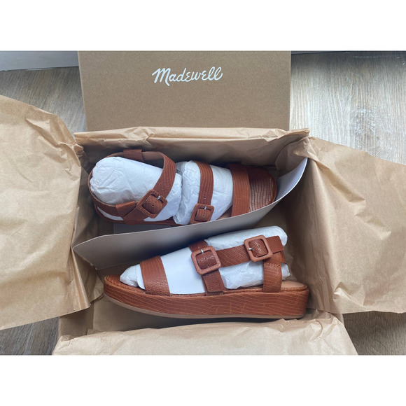 SOLD Madewell The Robin Platform Sandal in Lizard Embossed Leather - Picture 2 of 11